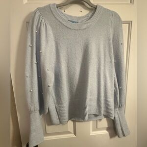 Women's Light Blue Sweater with Pearl Accents